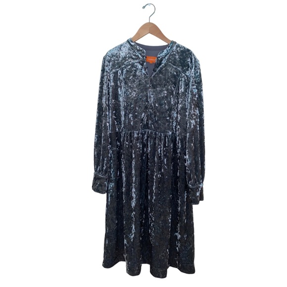 Vintage Dresses & Skirts - Luxe Crushed Velvet Green Button Front V Neck Long Sleeve Mini Shirt Dress, Sz M